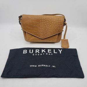 Burkely Croco Cody Cognac Crossover Shoulder Bag Genuine Leather w Dust Bag 5 in
